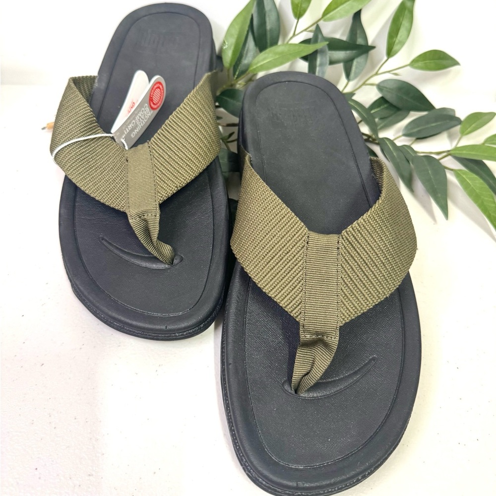 Fitflop Surfer Olive Green Slide Post Toe Flip Flops Sandals